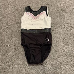 Ozone Black White Embellished Gymnastics Leotard Sz YM